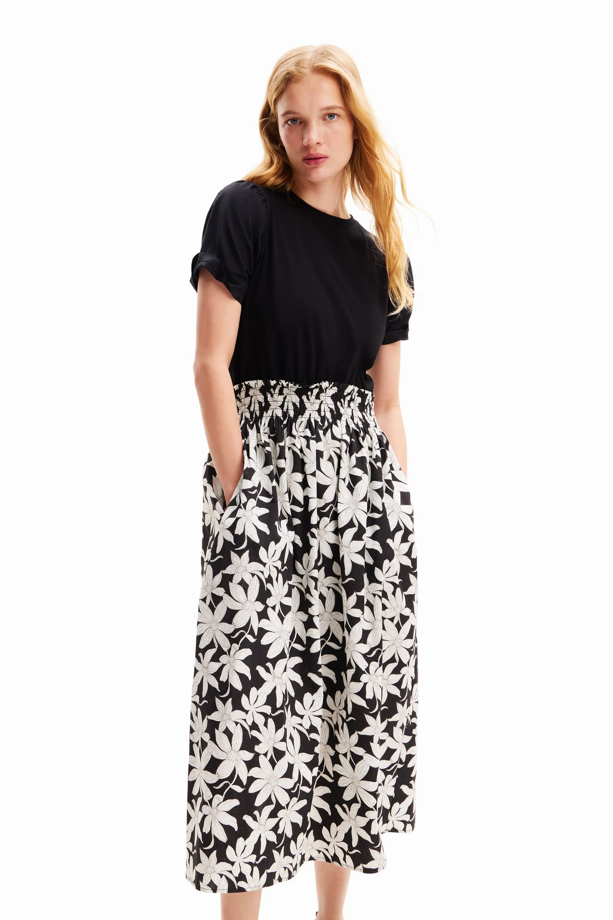 Desigual Marlon Top and Skirt Effect Floral Midi Dress 24SWVW40