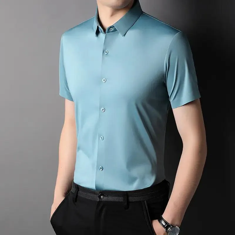 DomiGe Men's Summer Short Sleeve Blouse - Breathable, Quick-Dry, Business Casual