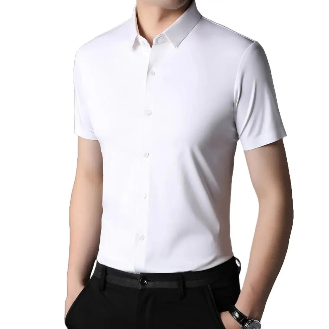 DomiGe Men's Summer Short Sleeve Blouse - Breathable, Quick-Dry, Business Casual