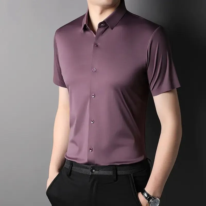 DomiGe Men's Summer Short Sleeve Blouse - Breathable, Quick-Dry, Business Casual