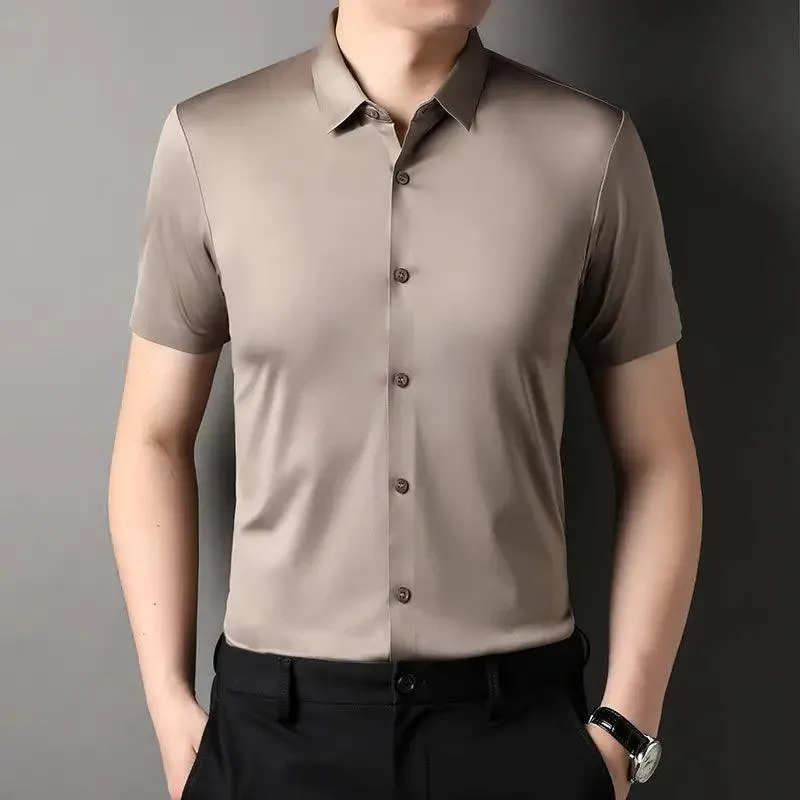 DomiGe Men's Summer Short Sleeve Blouse - Breathable, Quick-Dry, Business Casual