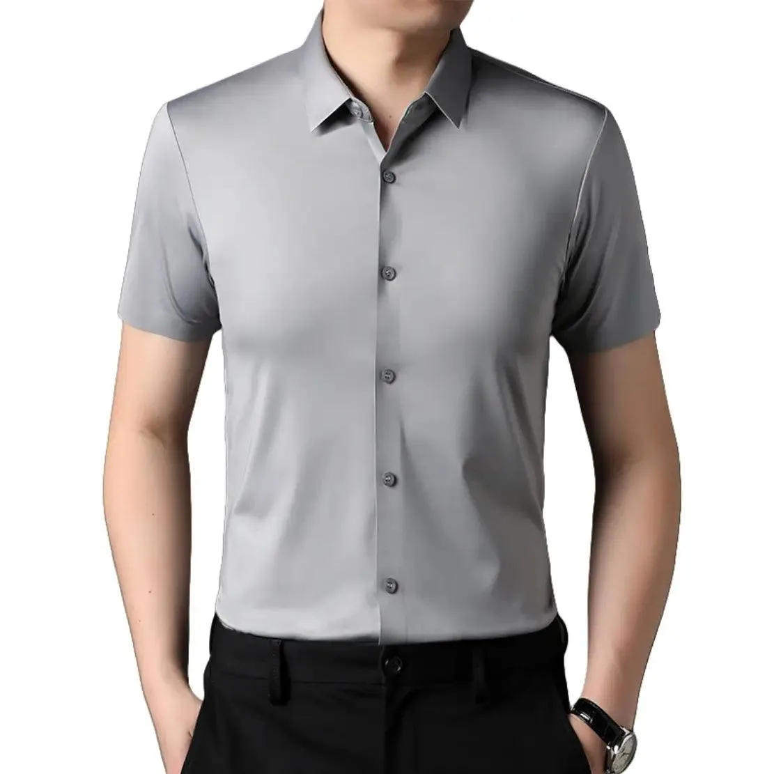 DomiGe Men's Summer Short Sleeve Blouse - Breathable, Quick-Dry, Business Casual