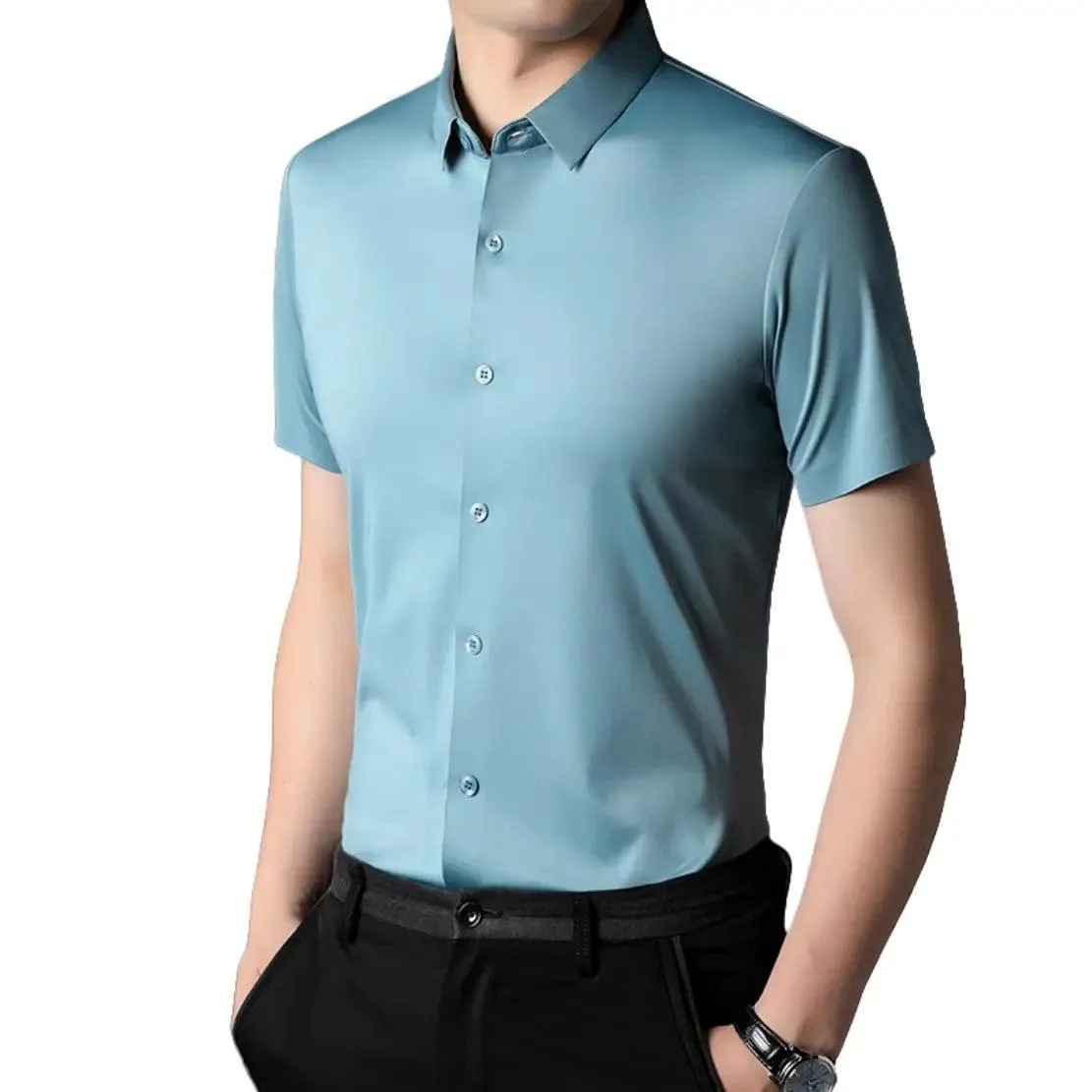 DomiGe Men's Summer Short Sleeve Blouse - Breathable, Quick-Dry, Business Casual