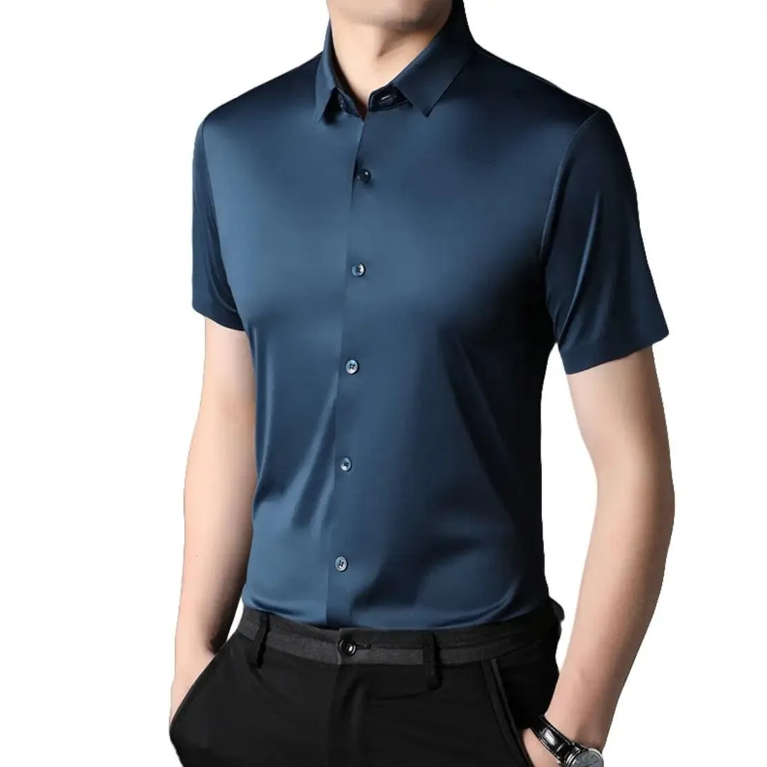 DomiGe Men's Summer Short Sleeve Blouse - Breathable, Quick-Dry, Business Casual