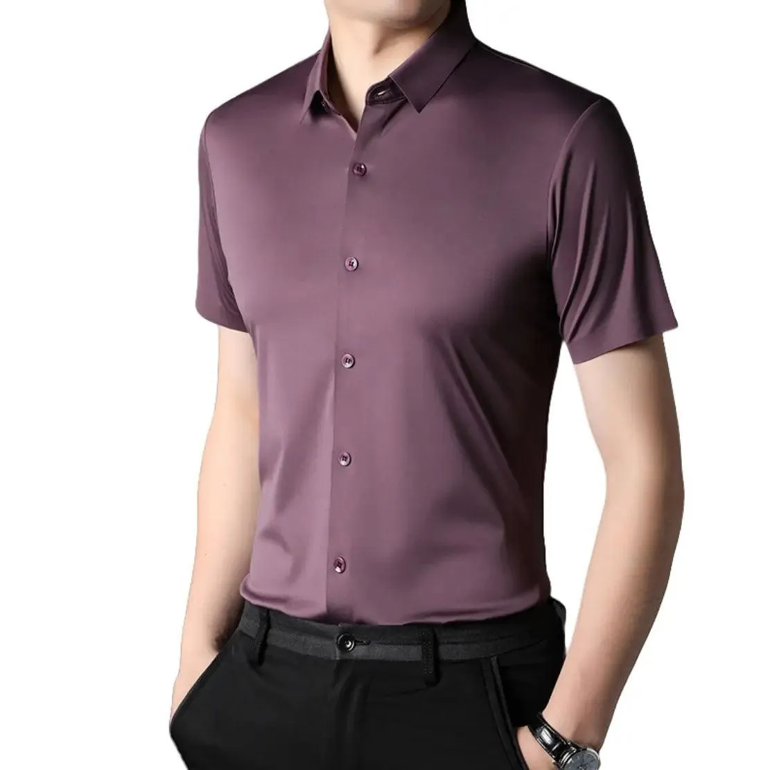 DomiGe Men's Summer Short Sleeve Blouse - Breathable, Quick-Dry, Business Casual