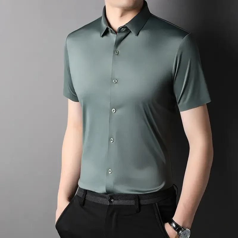 DomiGe Men's Summer Short Sleeve Blouse - Breathable, Quick-Dry, Business Casual