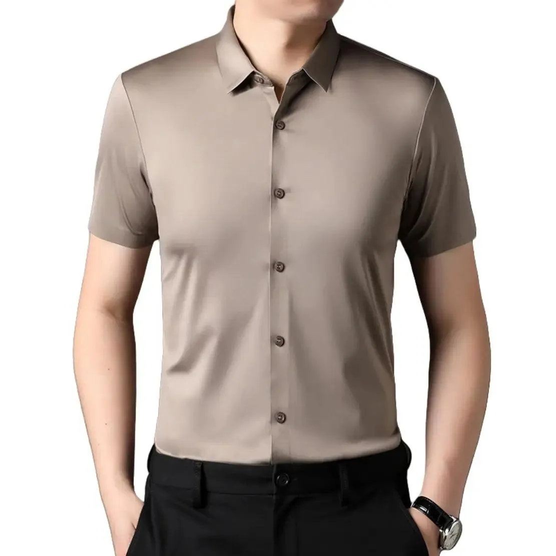 DomiGe Men's Summer Short Sleeve Blouse - Breathable, Quick-Dry, Business Casual