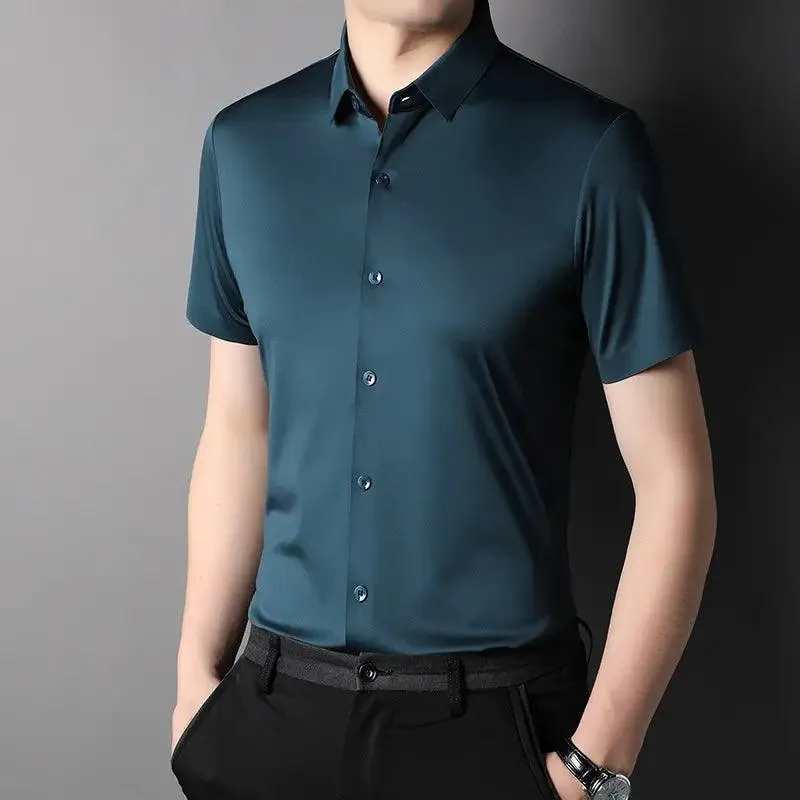 DomiGe Men's Summer Short Sleeve Blouse - Breathable, Quick-Dry, Business Casual