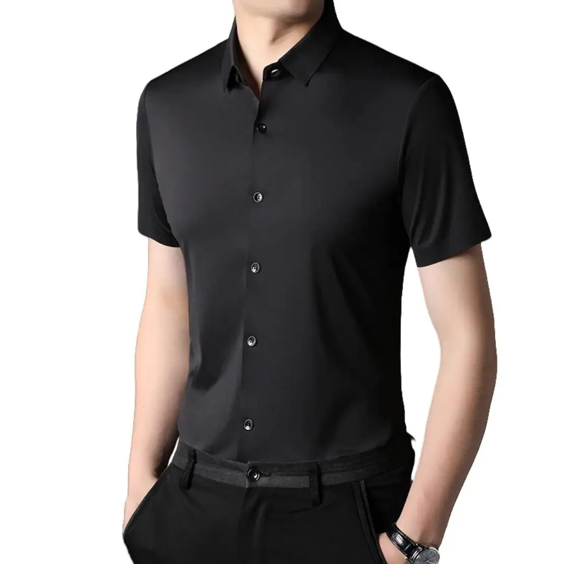 DomiGe Men's Summer Short Sleeve Blouse - Breathable, Quick-Dry, Business Casual