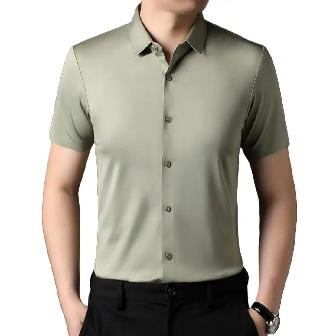 DomiGe Men's Summer Short Sleeve Blouse - Breathable, Quick-Dry, Business Casual
