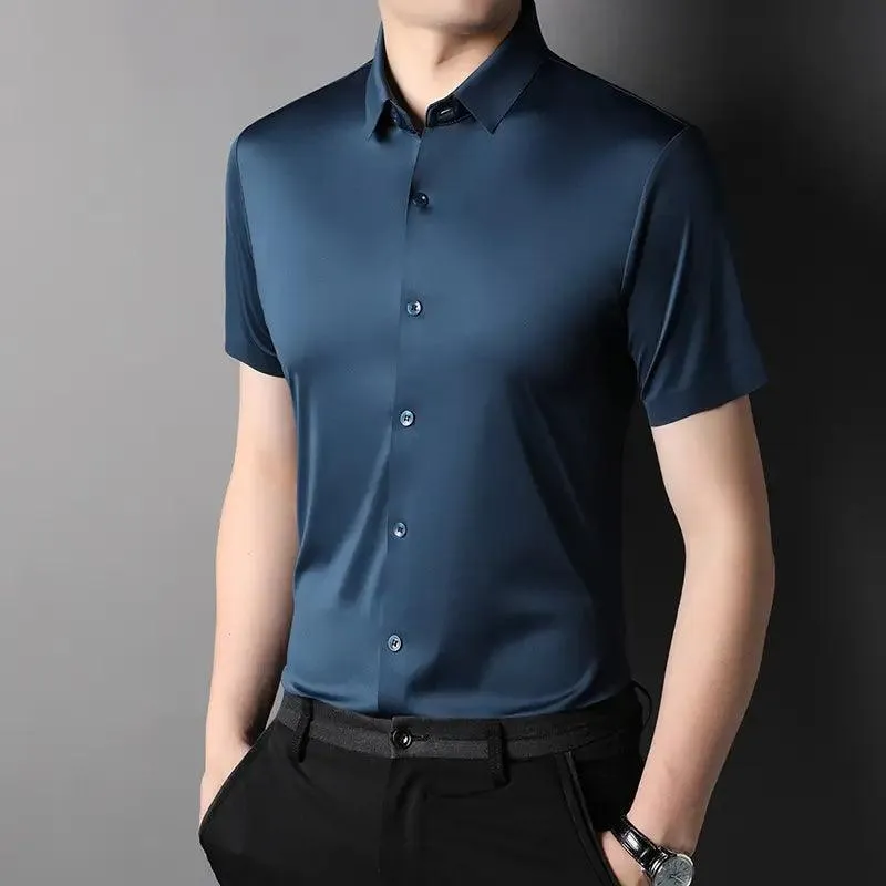 DomiGe Men's Summer Short Sleeve Blouse - Breathable, Quick-Dry, Business Casual