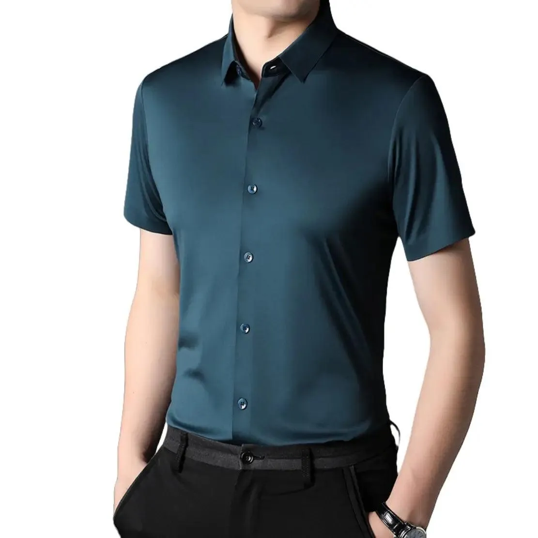 DomiGe Men's Summer Short Sleeve Blouse - Breathable, Quick-Dry, Business Casual