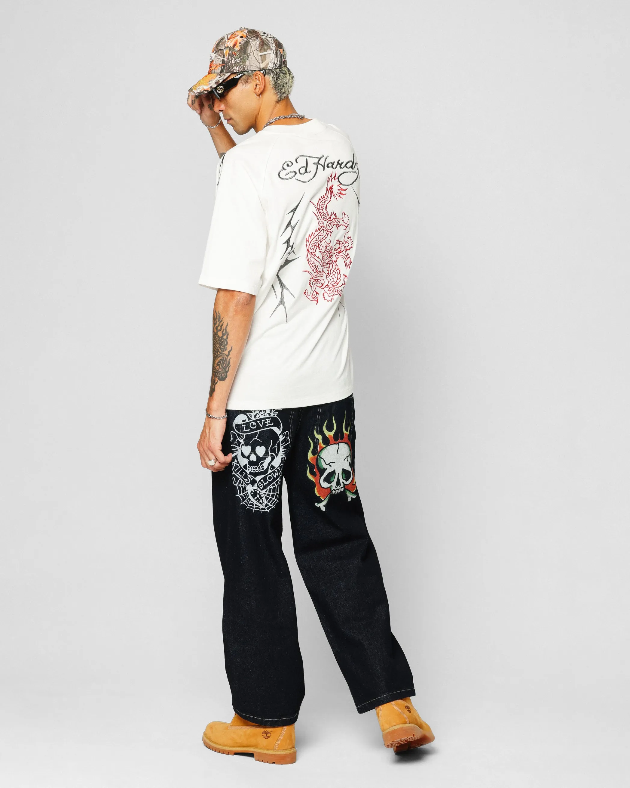Ed Hardy Techno Oversized T-Shirt Vintage Wash