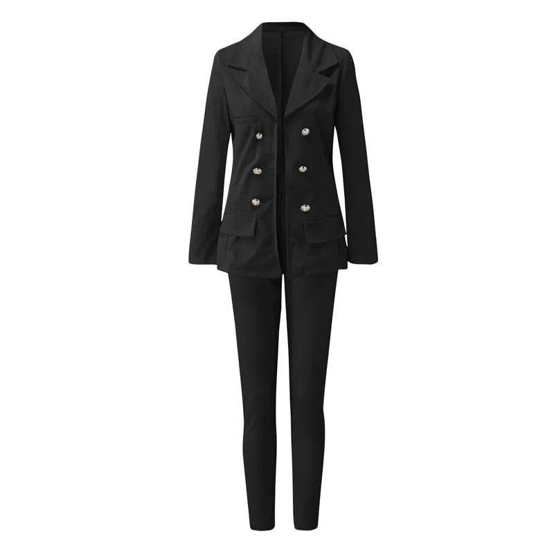 Elegant Women's 2-Piece Suit Set - Double-Breasted Blazer & Tailored Pants for Office & Business