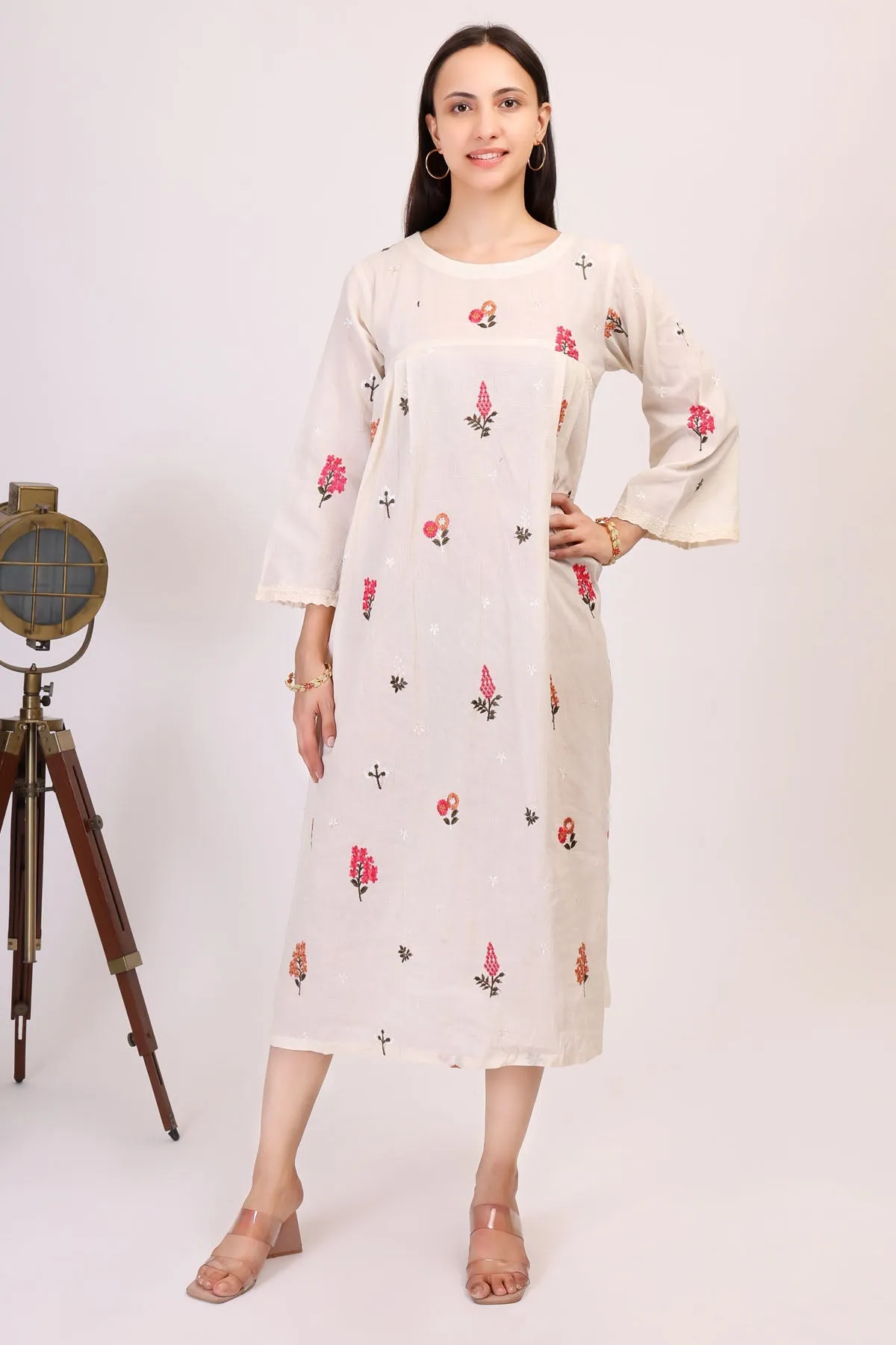 Embroidered White Cotton Dress