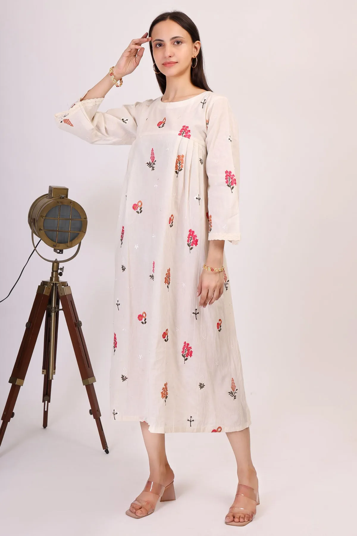 Embroidered White Cotton Dress