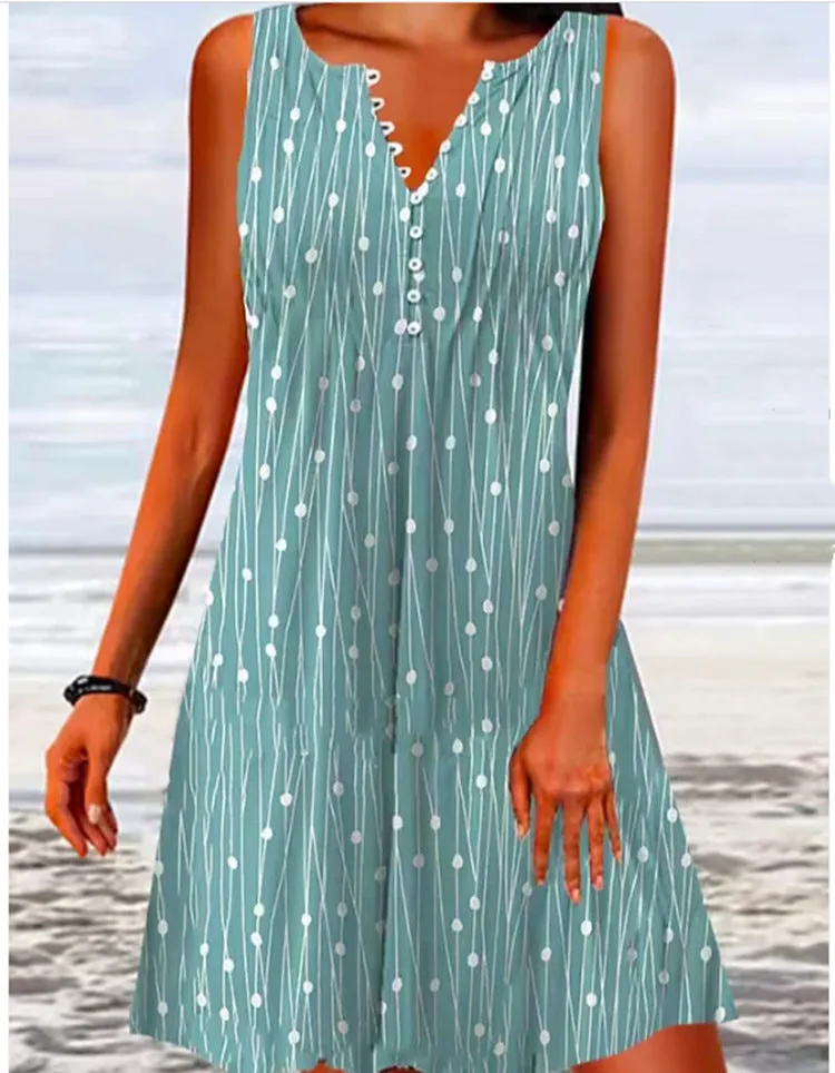 Floral Buttoned Sleeveless summer Dress