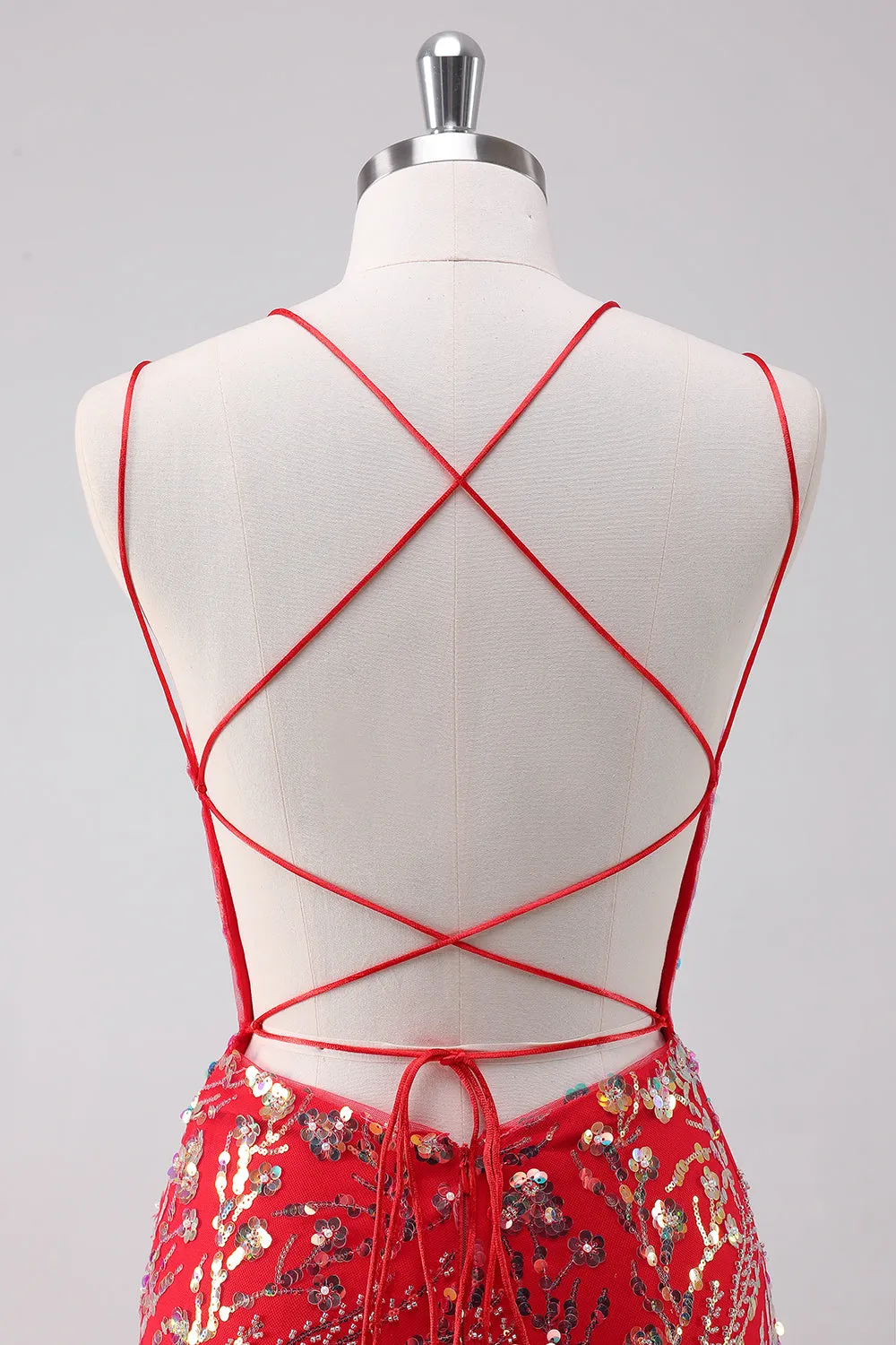 Glitter Red Bodycon Spaghetti Straps Sequins Short Homecoming Dress