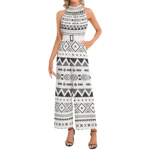 Halter Neck Buckle Belted Jumpsuit Desert Vista Print