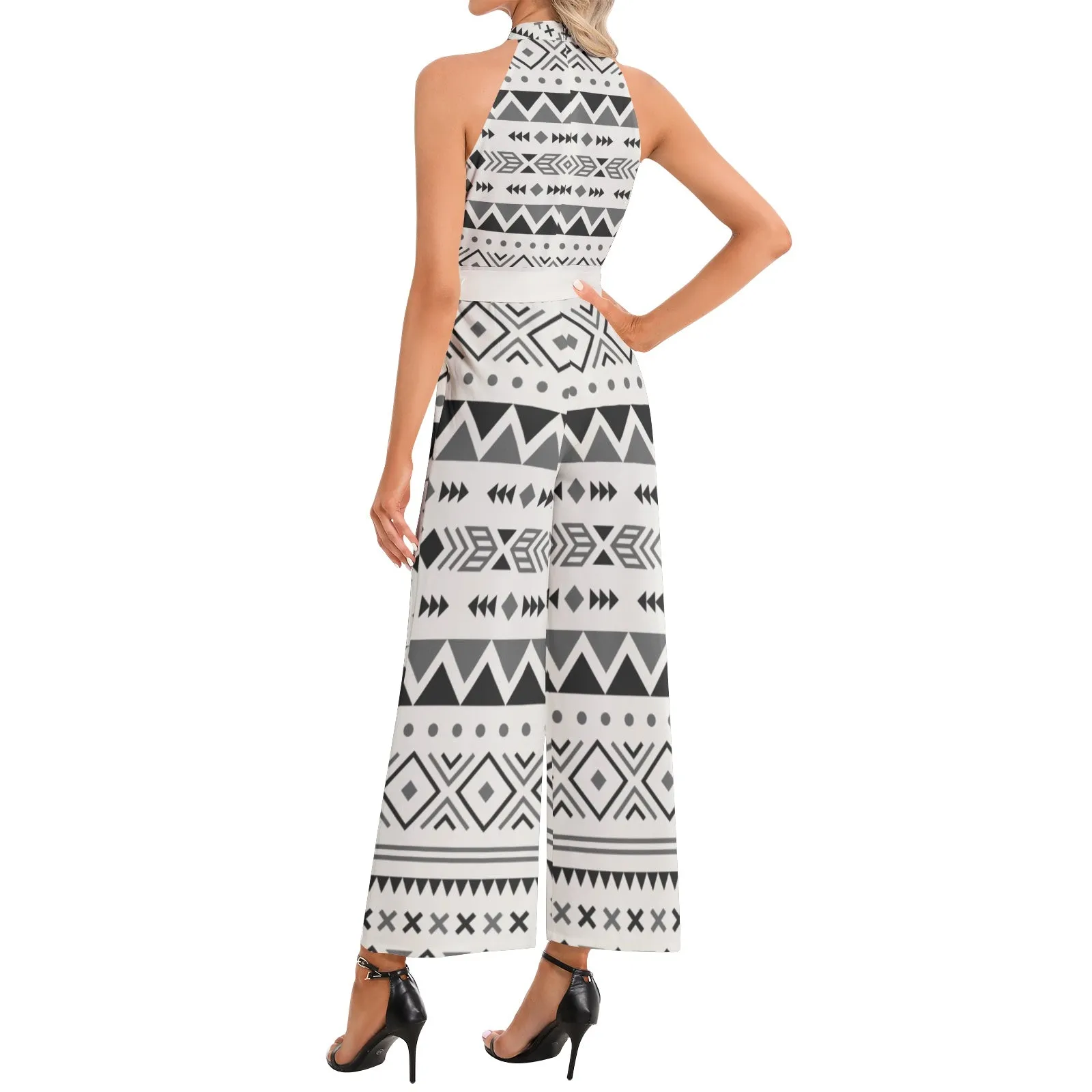 Halter Neck Buckle Belted Jumpsuit Desert Vista Print