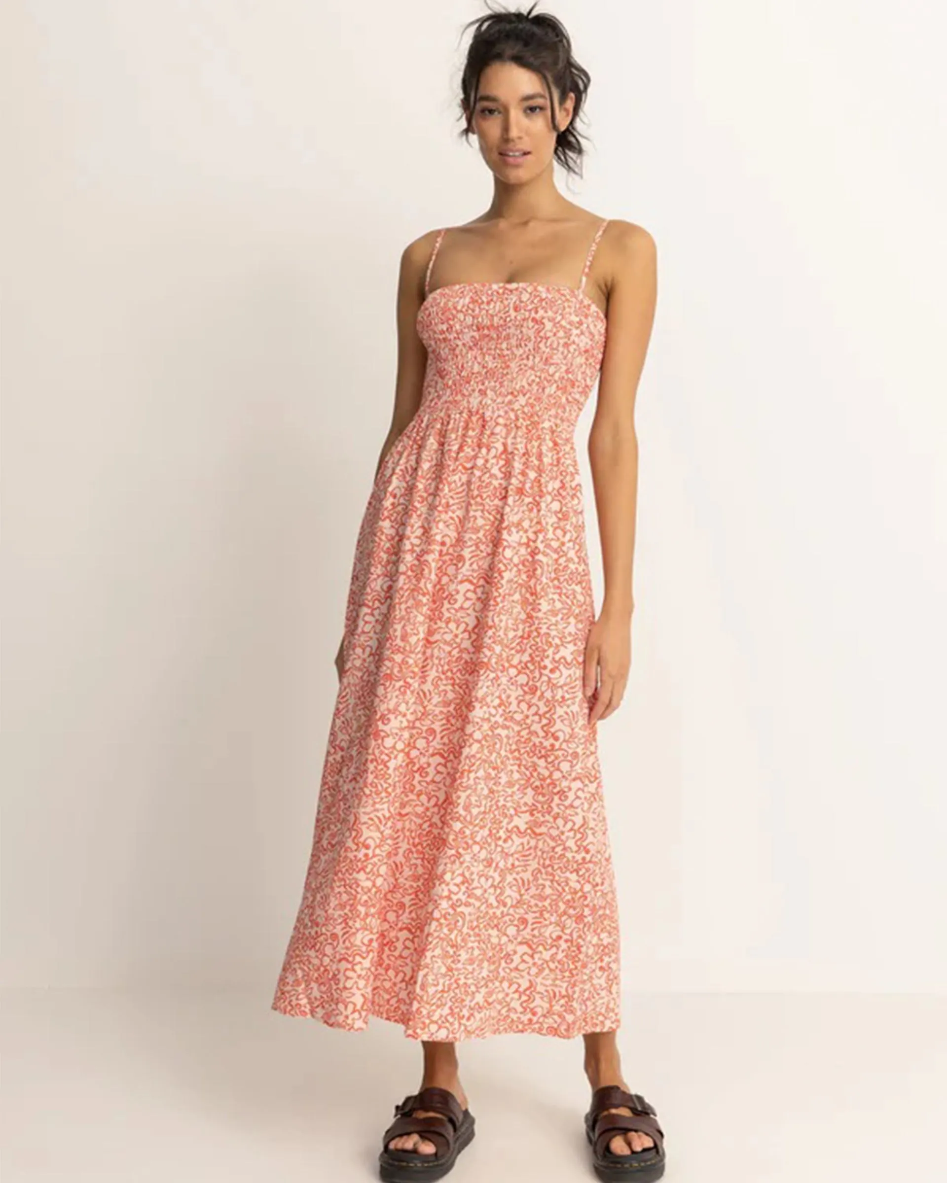 Islander Floral Shirred Midi Dress