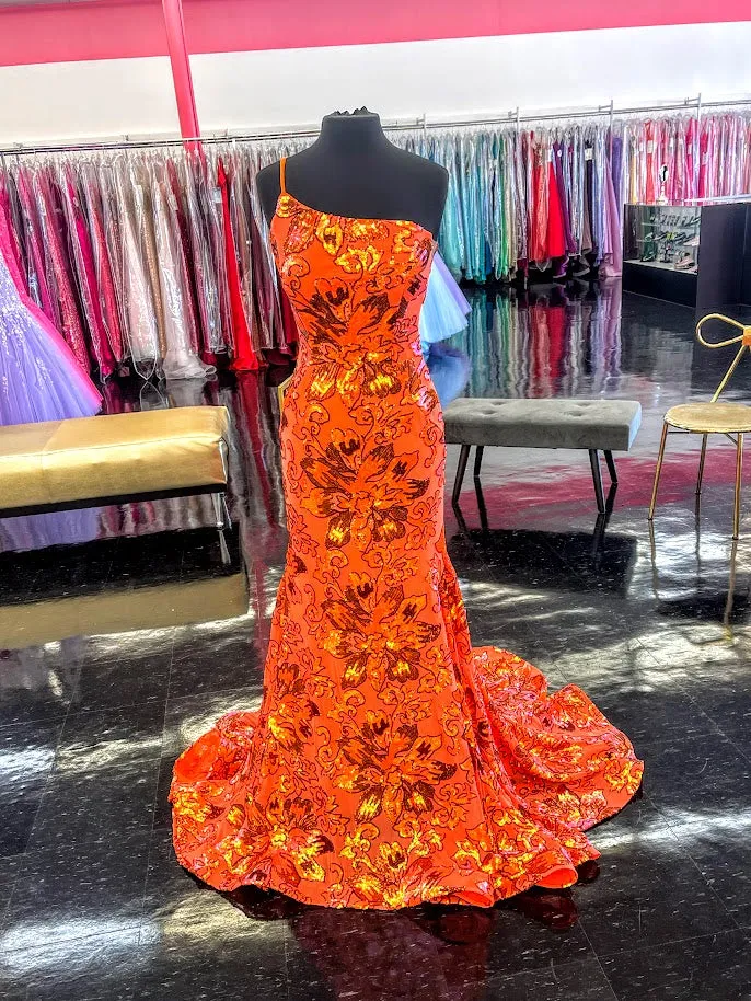 Jovani 08460 Long Fitted One Shoulder Sequin Lace Mermaid Prom Dress Formal Gown