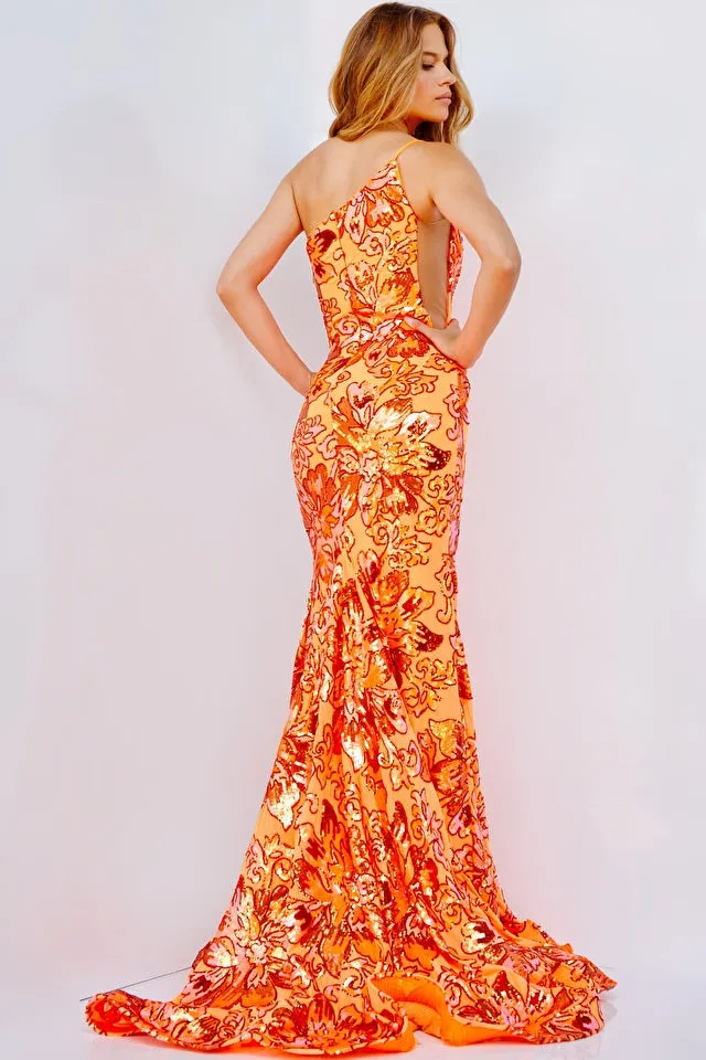 Jovani 08460 Long Fitted One Shoulder Sequin Lace Mermaid Prom Dress Formal Gown