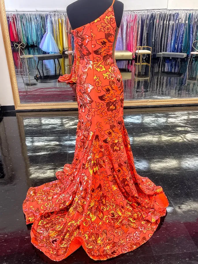 Jovani 08460 Long Fitted One Shoulder Sequin Lace Mermaid Prom Dress Formal Gown
