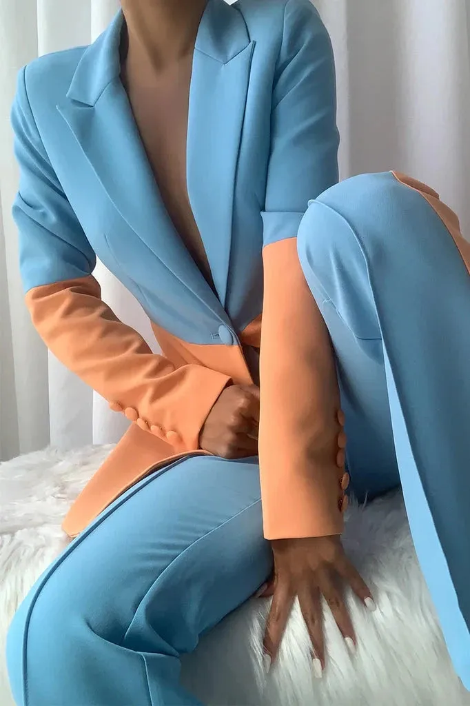 KAYA BLAZER & TROUSER  SET IN BLUE AND ORANGE