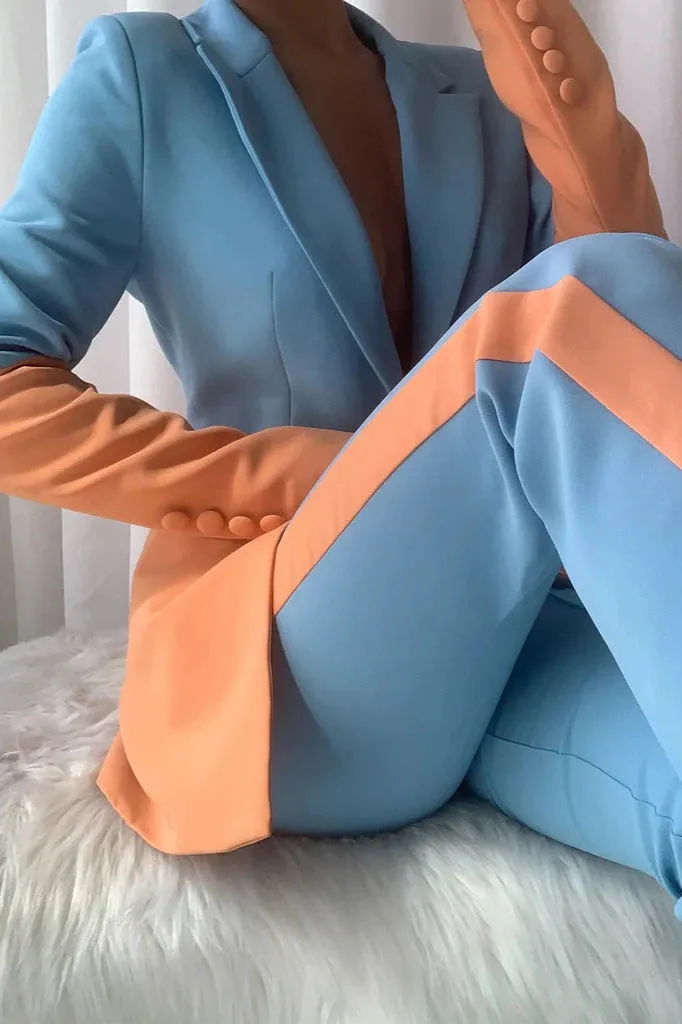 KAYA BLAZER & TROUSER  SET IN BLUE AND ORANGE