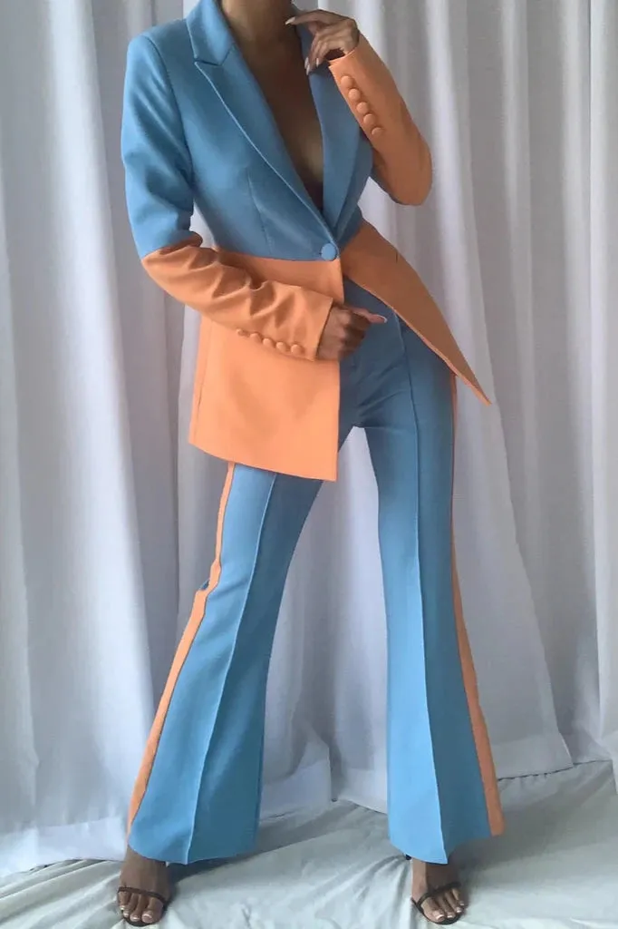 KAYA BLAZER & TROUSER  SET IN BLUE AND ORANGE