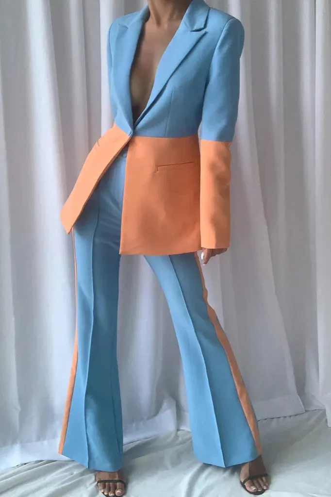 KAYA BLAZER & TROUSER  SET IN BLUE AND ORANGE