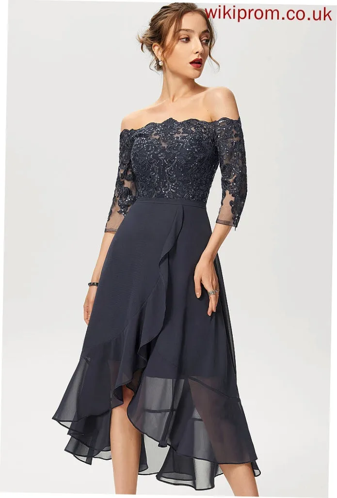 Lace A-Line Cocktail Dresses Dress With Off-the-Shoulder Chiffon Cocktail Bryanna Sequins Asymmetrical