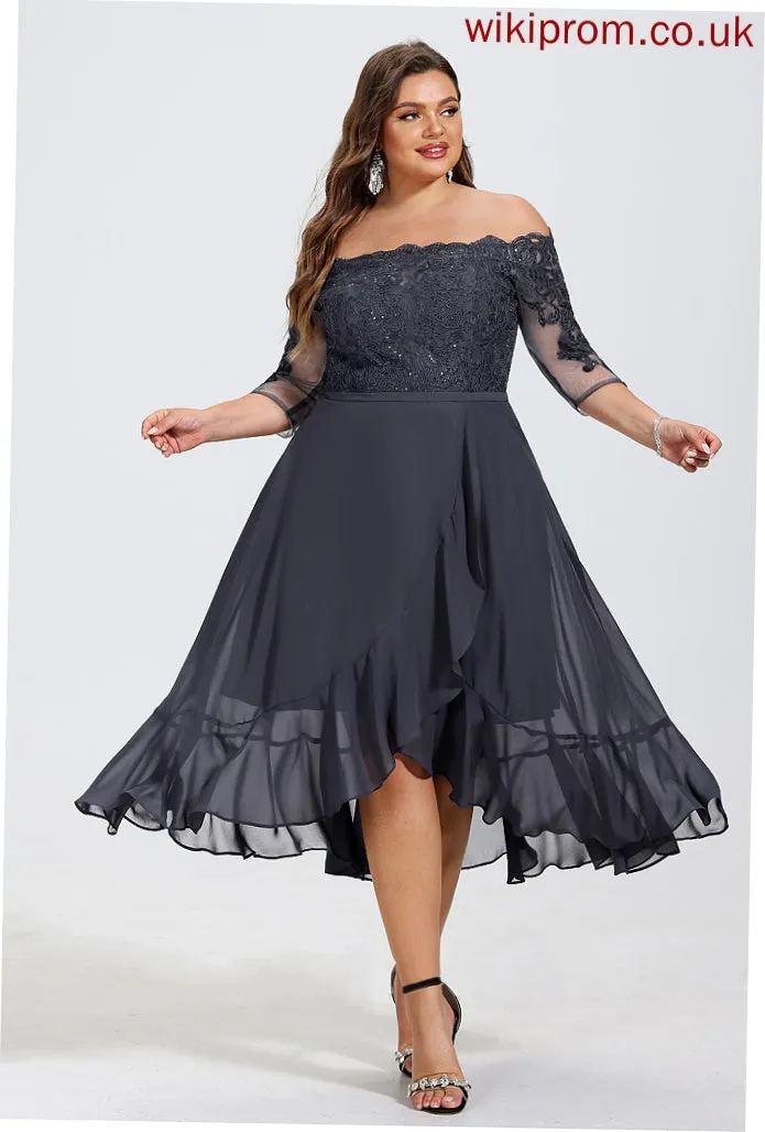 Lace A-Line Cocktail Dresses Dress With Off-the-Shoulder Chiffon Cocktail Bryanna Sequins Asymmetrical