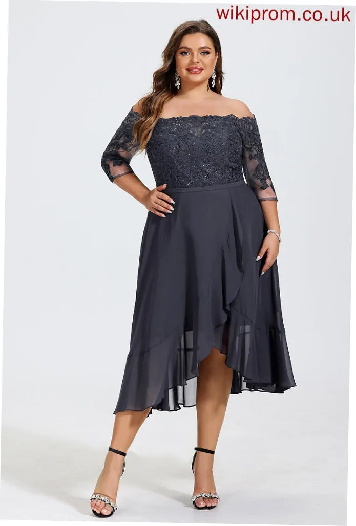 Lace A-Line Cocktail Dresses Dress With Off-the-Shoulder Chiffon Cocktail Bryanna Sequins Asymmetrical
