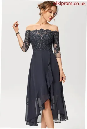 Lace A-Line Cocktail Dresses Dress With Off-the-Shoulder Chiffon Cocktail Bryanna Sequins Asymmetrical