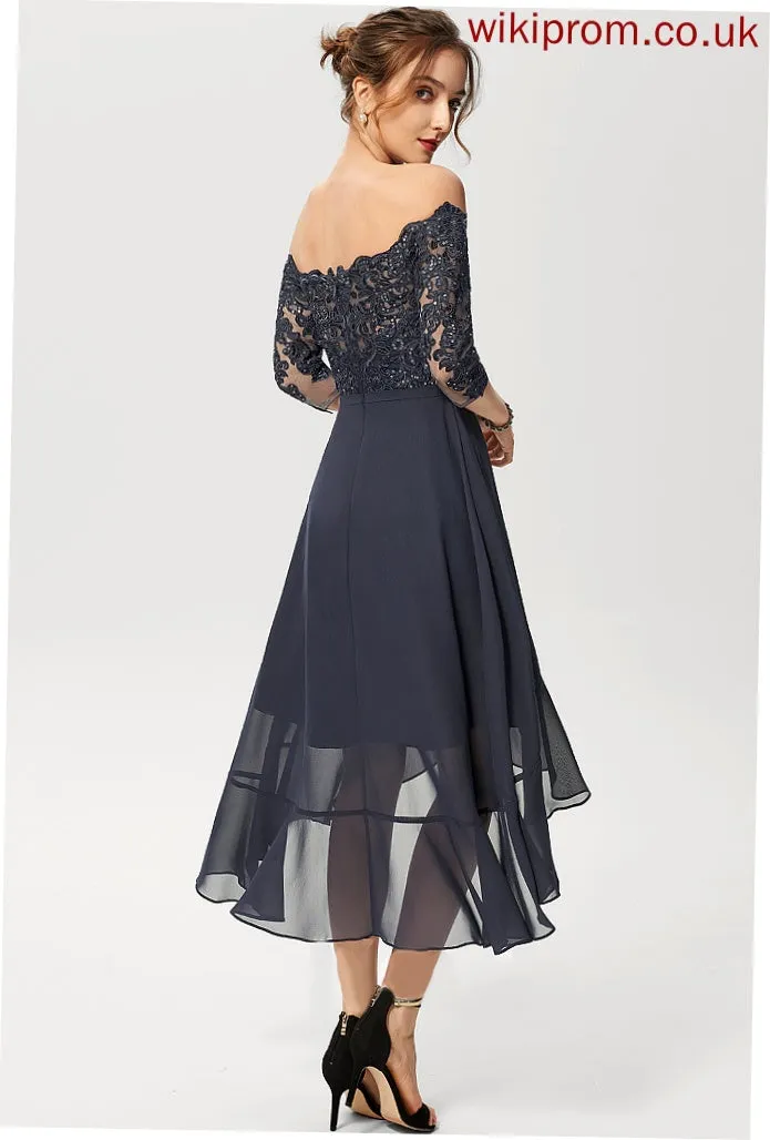 Lace A-Line Cocktail Dresses Dress With Off-the-Shoulder Chiffon Cocktail Bryanna Sequins Asymmetrical
