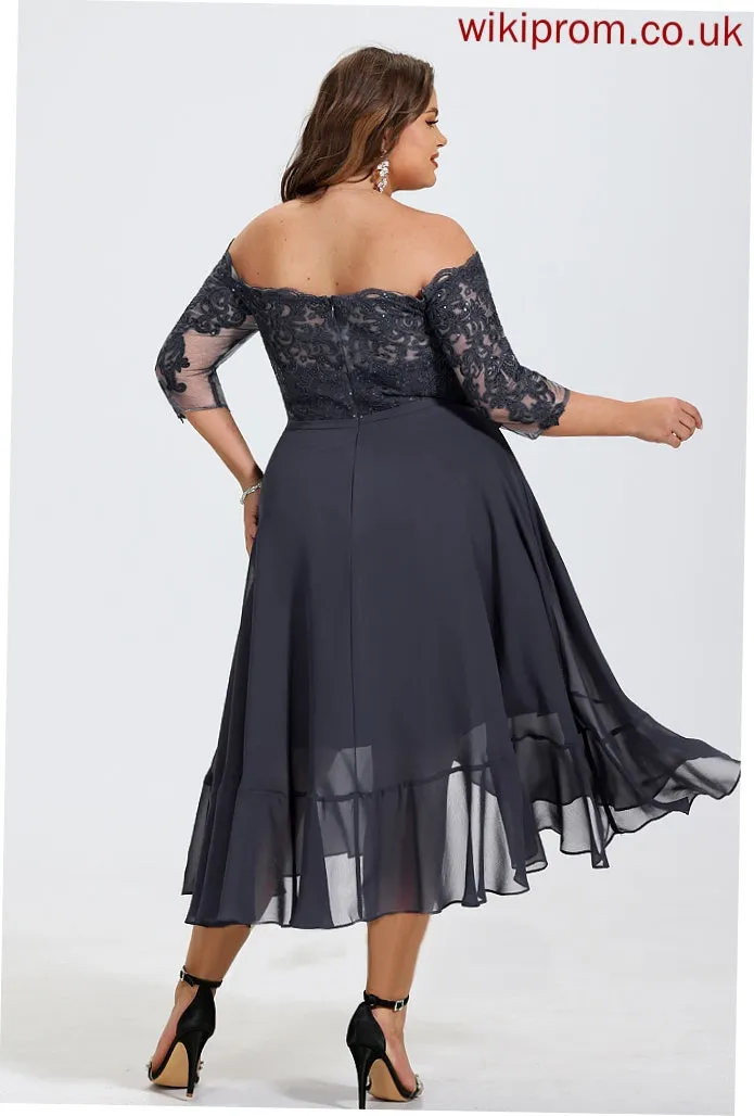 Lace A-Line Cocktail Dresses Dress With Off-the-Shoulder Chiffon Cocktail Bryanna Sequins Asymmetrical