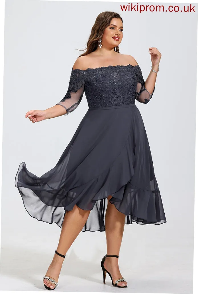 Lace A-Line Cocktail Dresses Dress With Off-the-Shoulder Chiffon Cocktail Bryanna Sequins Asymmetrical