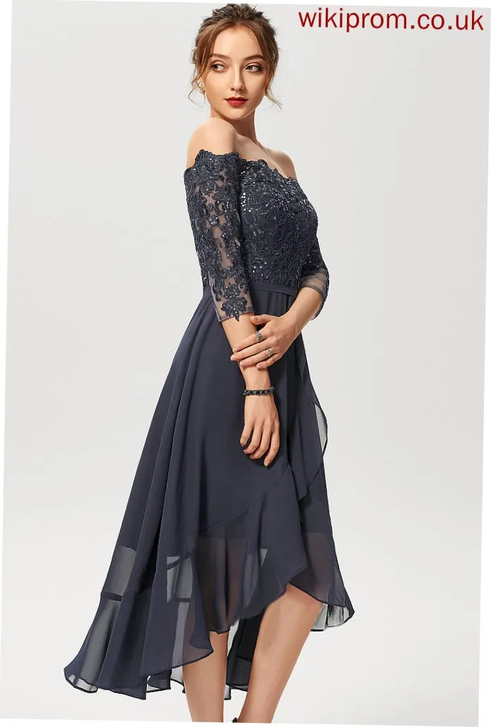Lace A-Line Cocktail Dresses Dress With Off-the-Shoulder Chiffon Cocktail Bryanna Sequins Asymmetrical