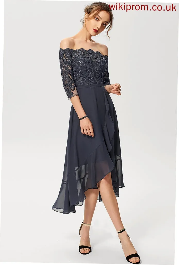 Lace A-Line Cocktail Dresses Dress With Off-the-Shoulder Chiffon Cocktail Bryanna Sequins Asymmetrical