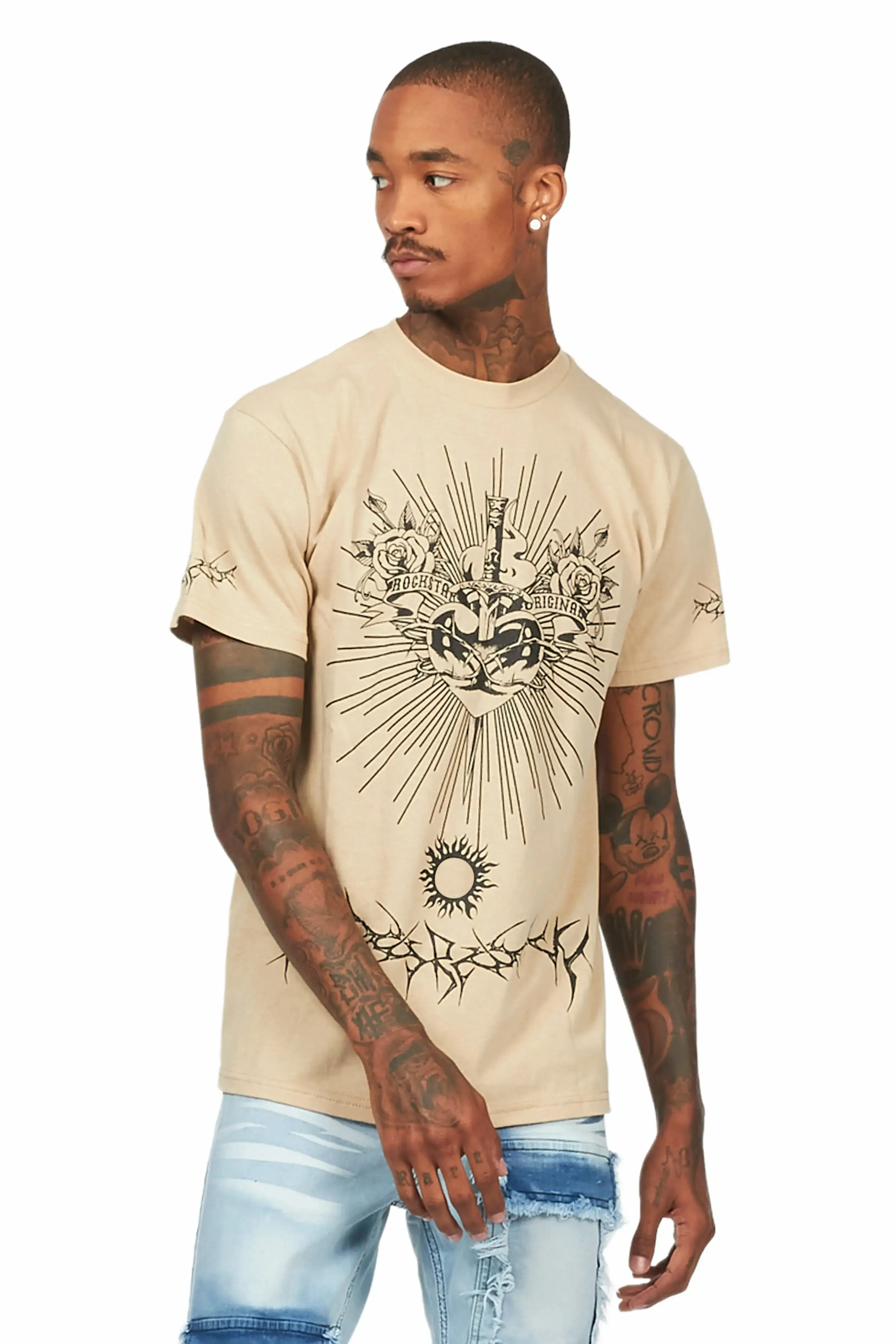 Leander Beige Graphic T-Shirt