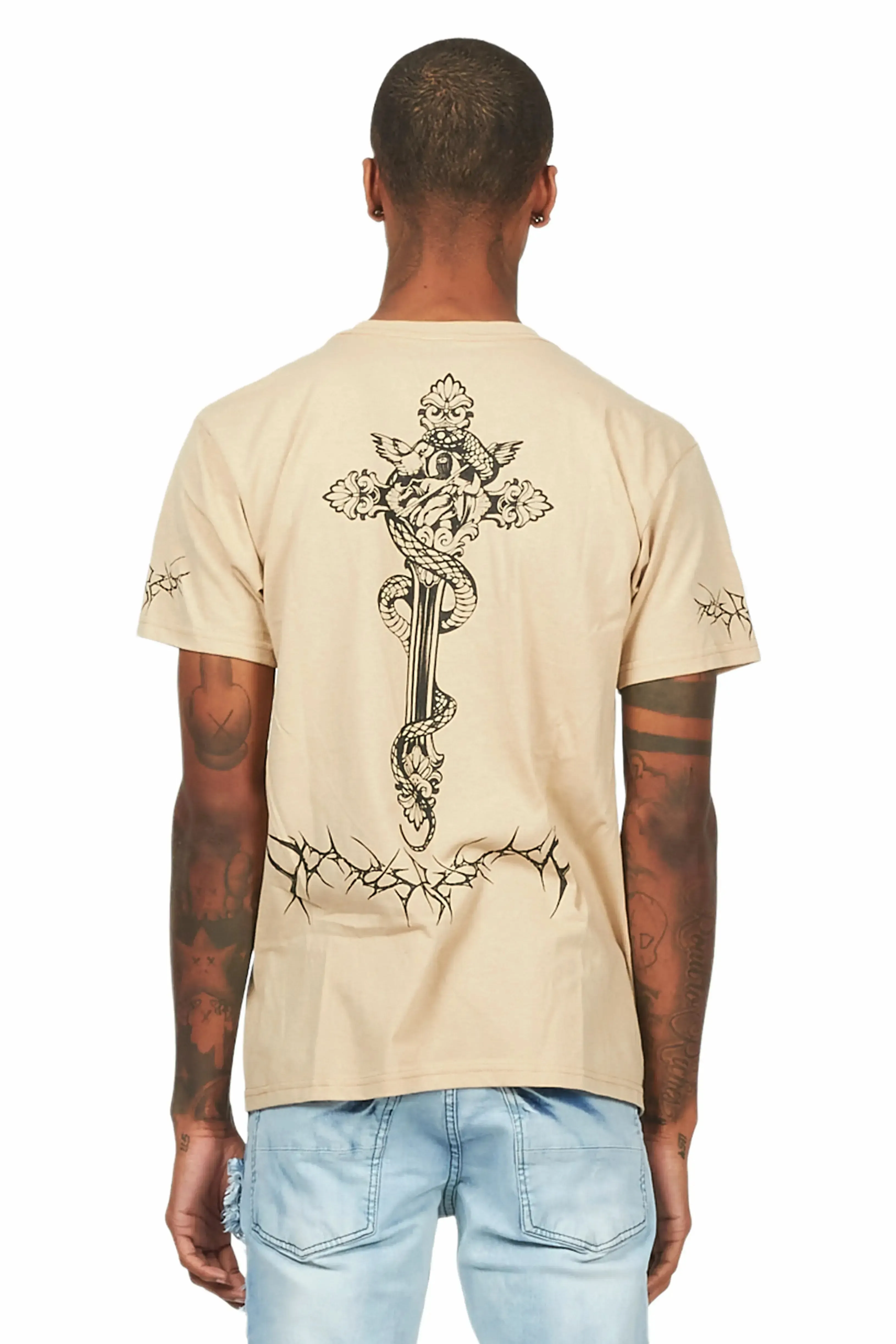 Leander Beige Graphic T-Shirt