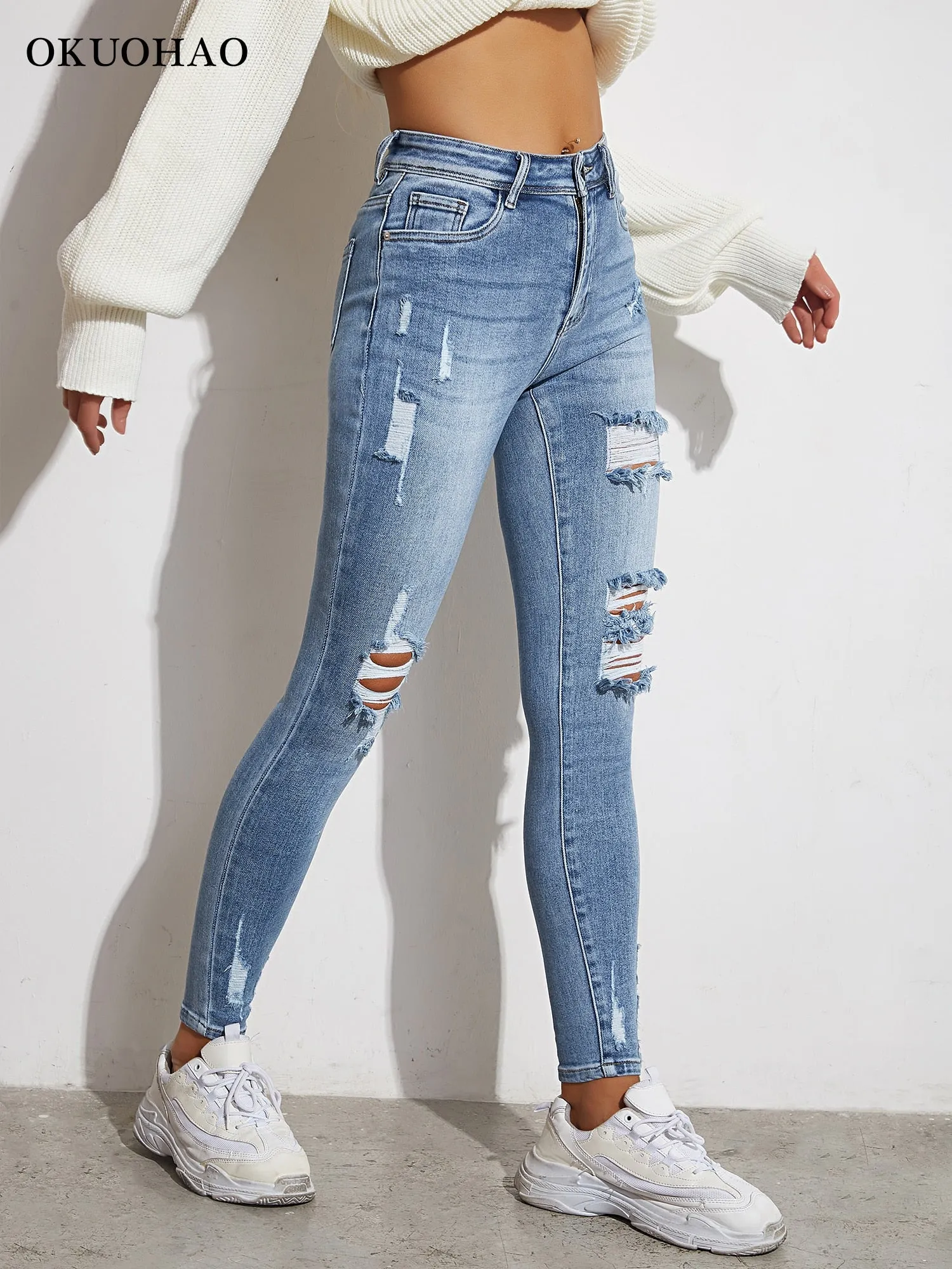 Light Blue Sexy Skinny Women Jeans S