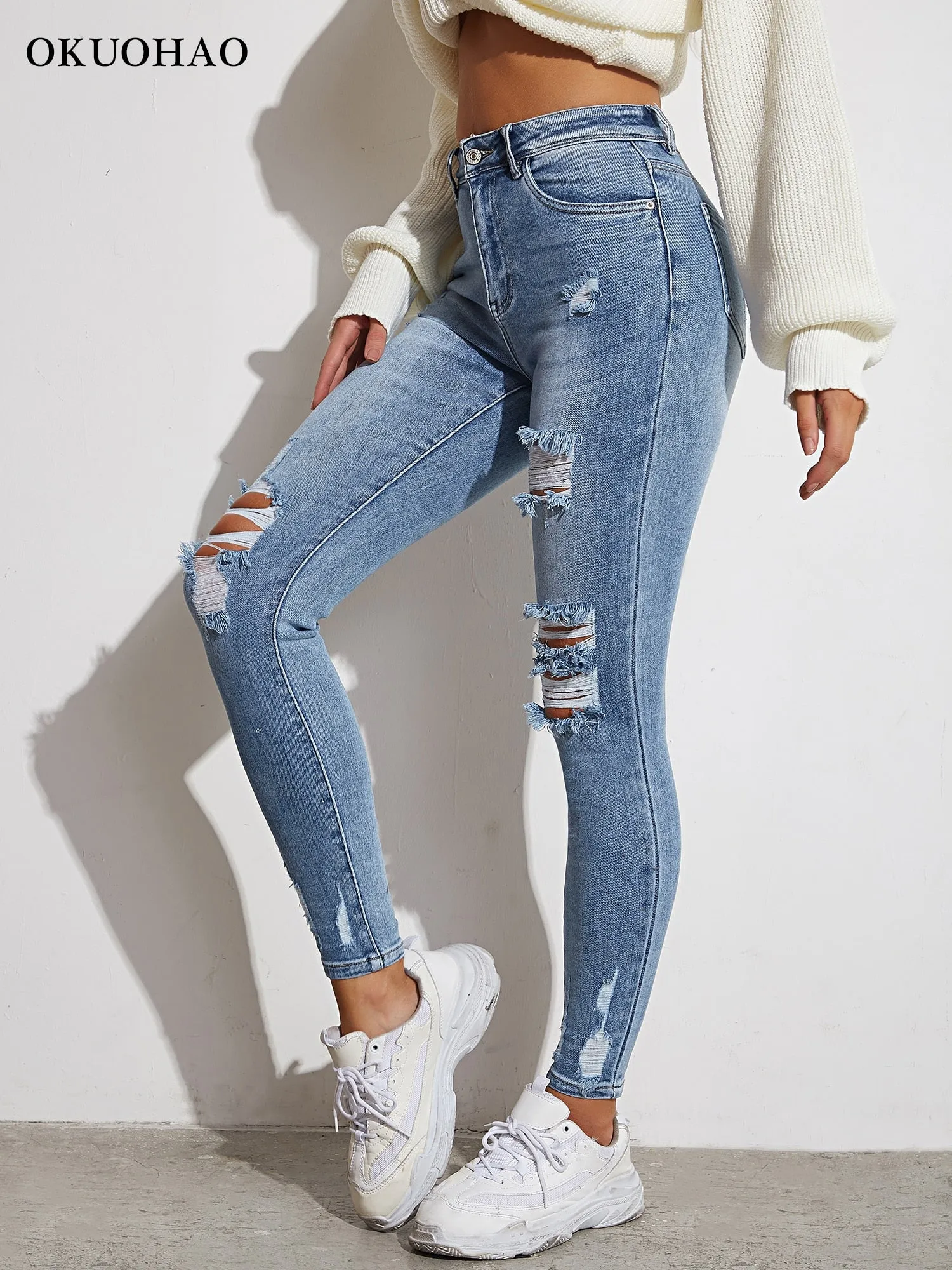 Light Blue Sexy Skinny Women Jeans S
