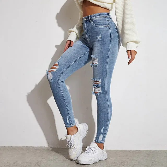 Light Blue Sexy Skinny Women Jeans S