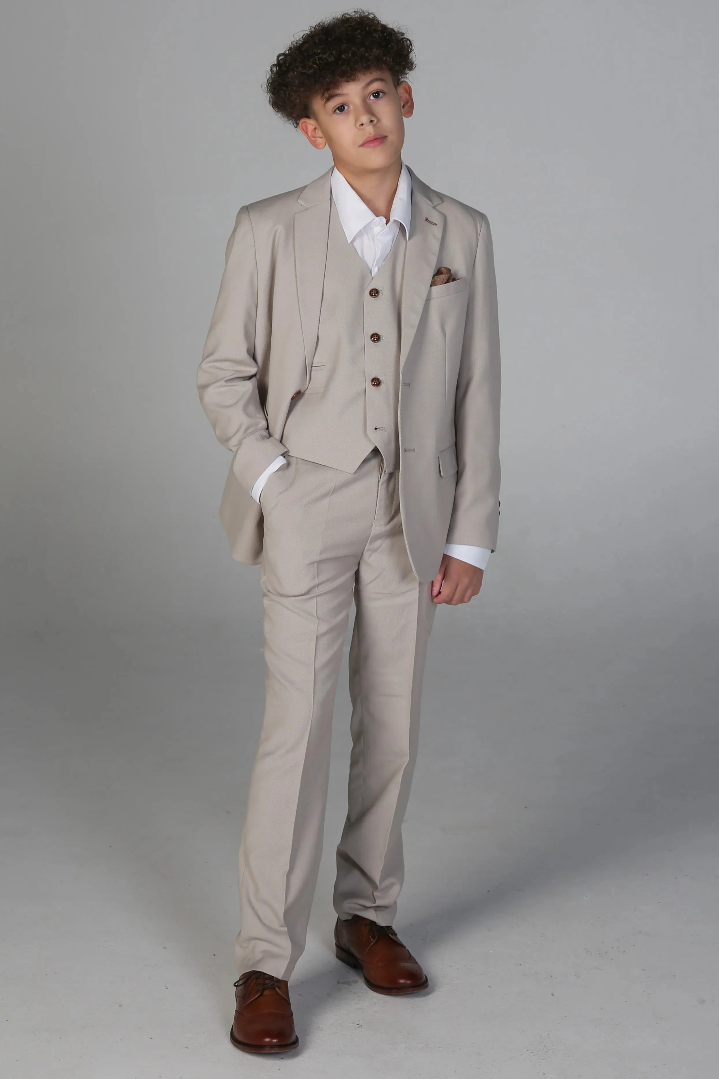 Mayfair - Boys Stone 3 Piece Classic Birdseye Wedding Suit