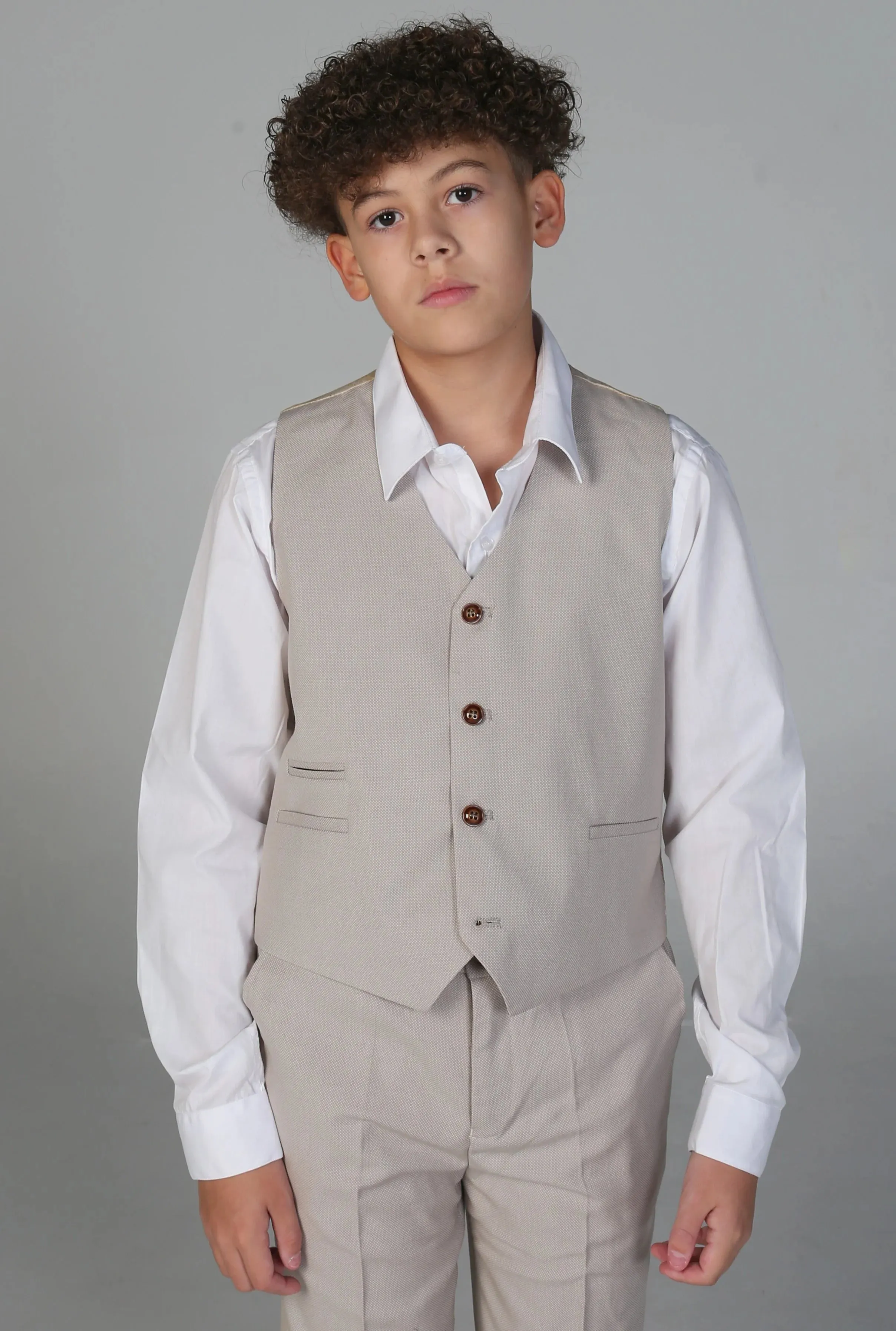 Mayfair - Boys Stone 3 Piece Classic Birdseye Wedding Suit