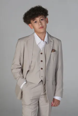 Mayfair - Boys Stone 3 Piece Classic Birdseye Wedding Suit