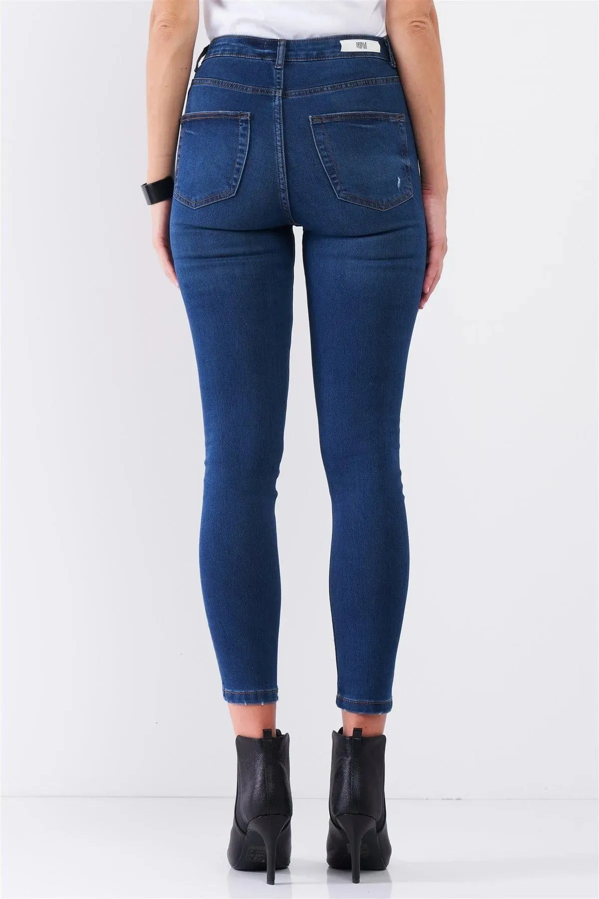 Medium Blue Denim High-Waisted Ripped Vintage Skinny Jeans /1-2-1-2-2-2-1